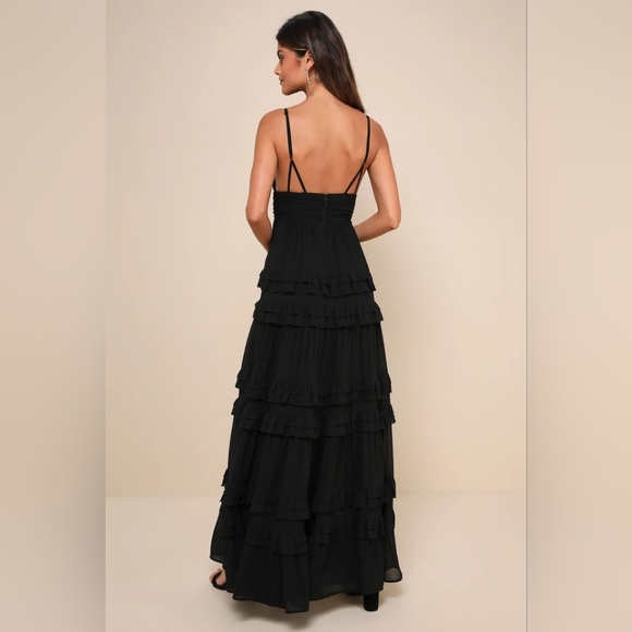 NWOT Lulus Lavish Perfection Black Ruffled Tiered Maxi Dress - Picture 3 of 6